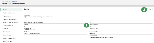 Track Field History setting on the ARPEDIO StakeholderMap object in Setup