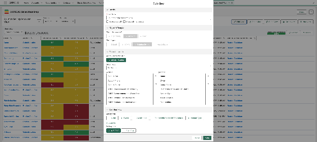 Selected fields list in a Sales Heat Map view configuration