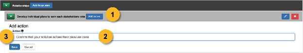 Adding a new action within a Focus Area in the ARPEDIO Sales Template Action Plan tab