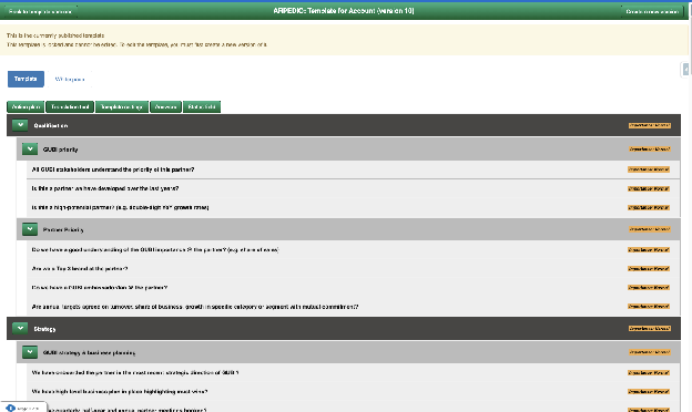 The Matrix Template editor showing the translation option beneath Back to Template Versions