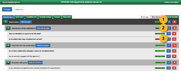 Editing the text of a question within a Sales Assessment template
